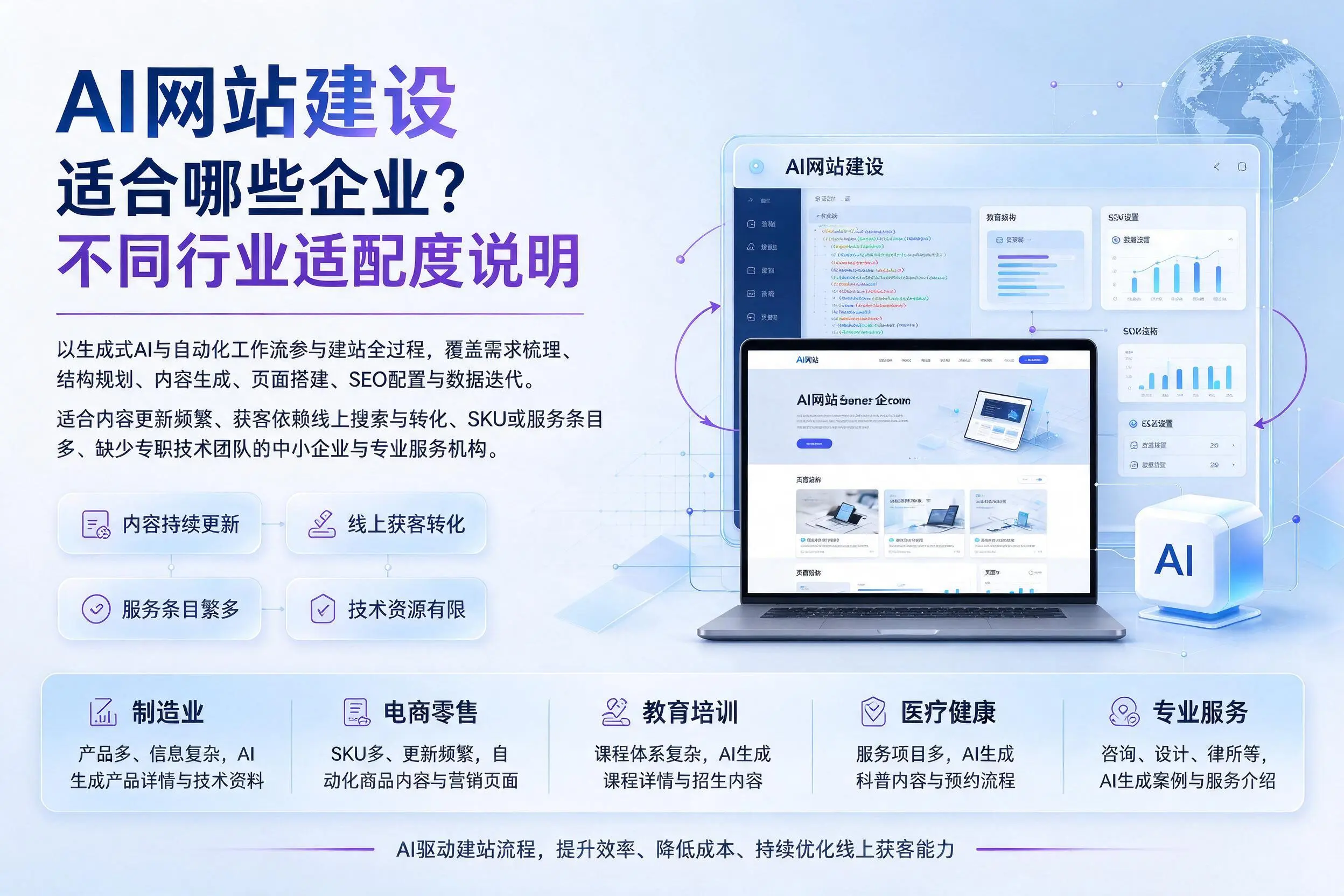 AI网站建设适合哪些企业?云浮不同行业适配度说明